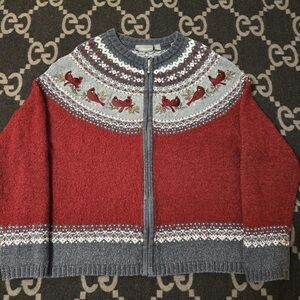 Croft & Barrow Red and Gray Cardigan Sweater
